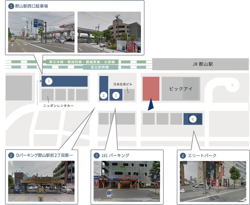 車でお越しの方